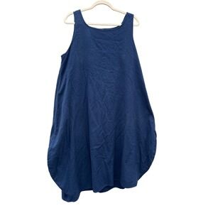 KL Playwear Blue Flannel Cotton Tank Bubble Hem Dress Light‎ Made USA One Size